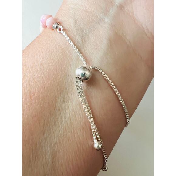 NEW D’Joy 925 Sterling Silver Adjustable Bracelet Pink Opal Beads 5-10” - Picture 5 of 10